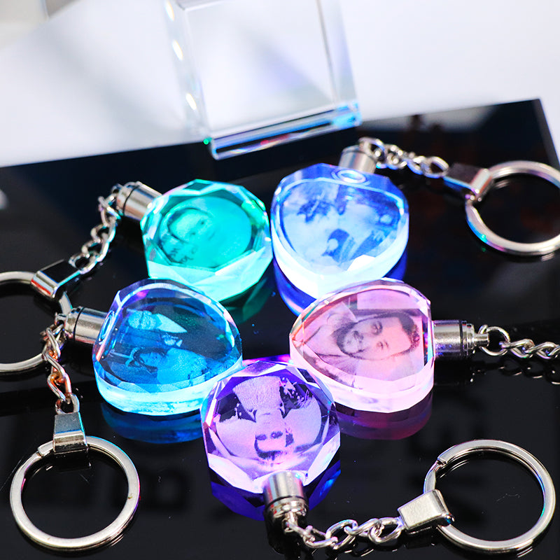 ✨ Personalized Crystal Photo Keychain — Custom Laser Engraved with Colorful LED Light