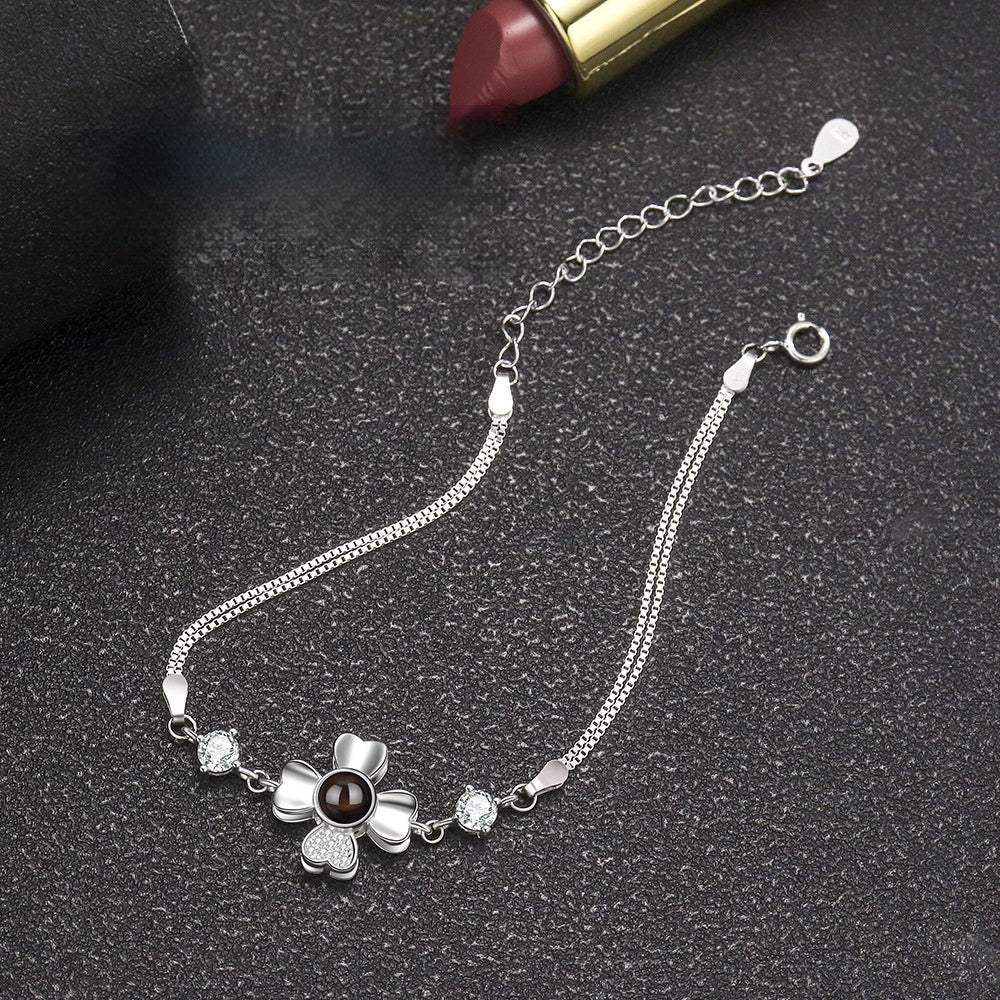 ✨ Sterling Silver Photo Projection Bracelet — Minimalist Personalized Jewelry