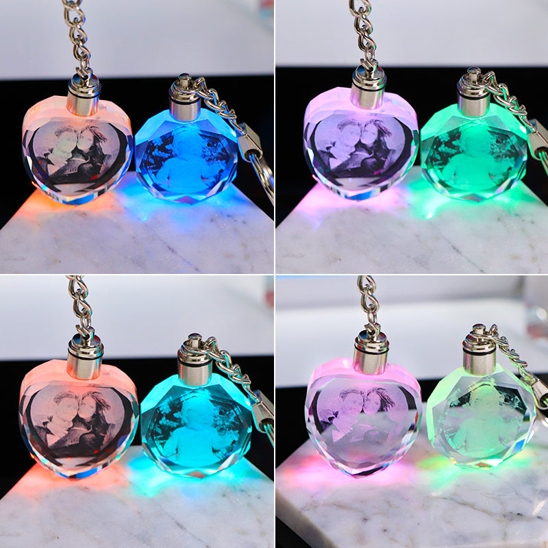 ✨ Personalized Crystal Photo Keychain — Custom Laser Engraved with Colorful LED Light