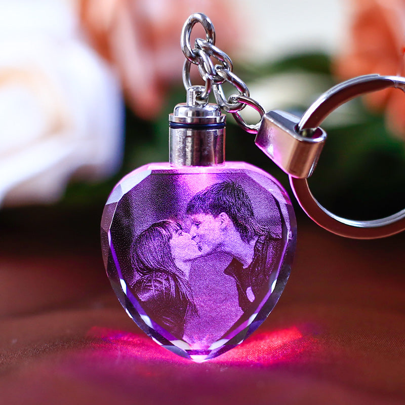 ✨ Personalized Crystal Photo Keychain with LED Light Custom Engraved Gift for Loved Ones