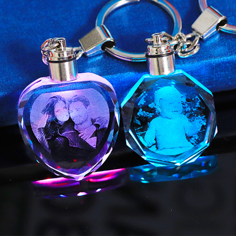 ✨ Personalized Crystal Photo Keychain — Custom Laser Engraved with Colorful LED Light
