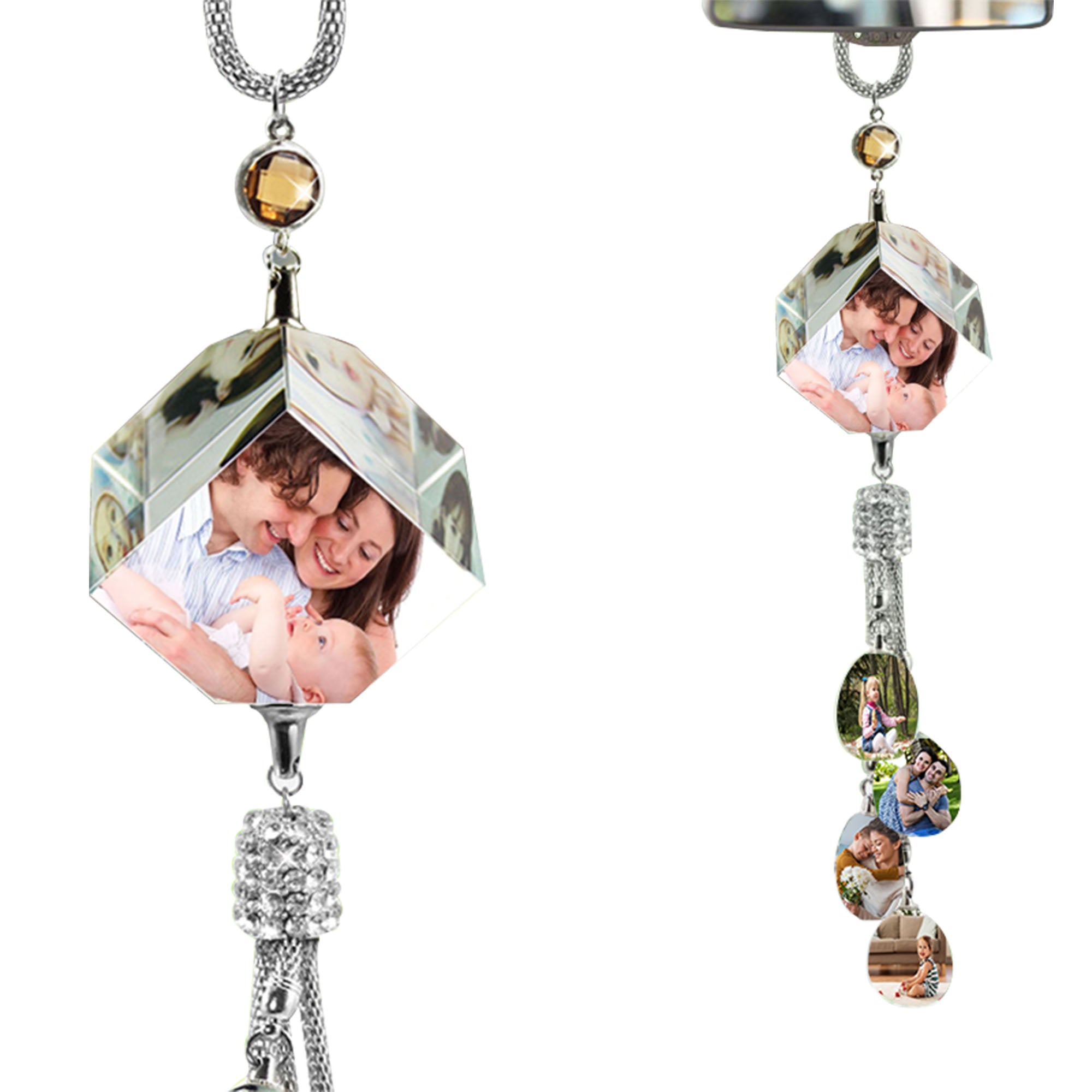 ✨ Personalized Crystal Car Pendant — Custom Photo Rearview Mirror Charm