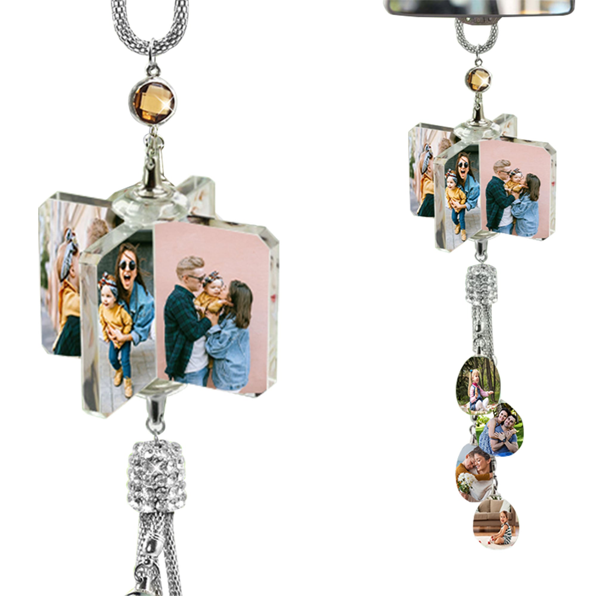 ✨ Personalized Crystal Car Pendant — Custom Photo Rearview Mirror Charm