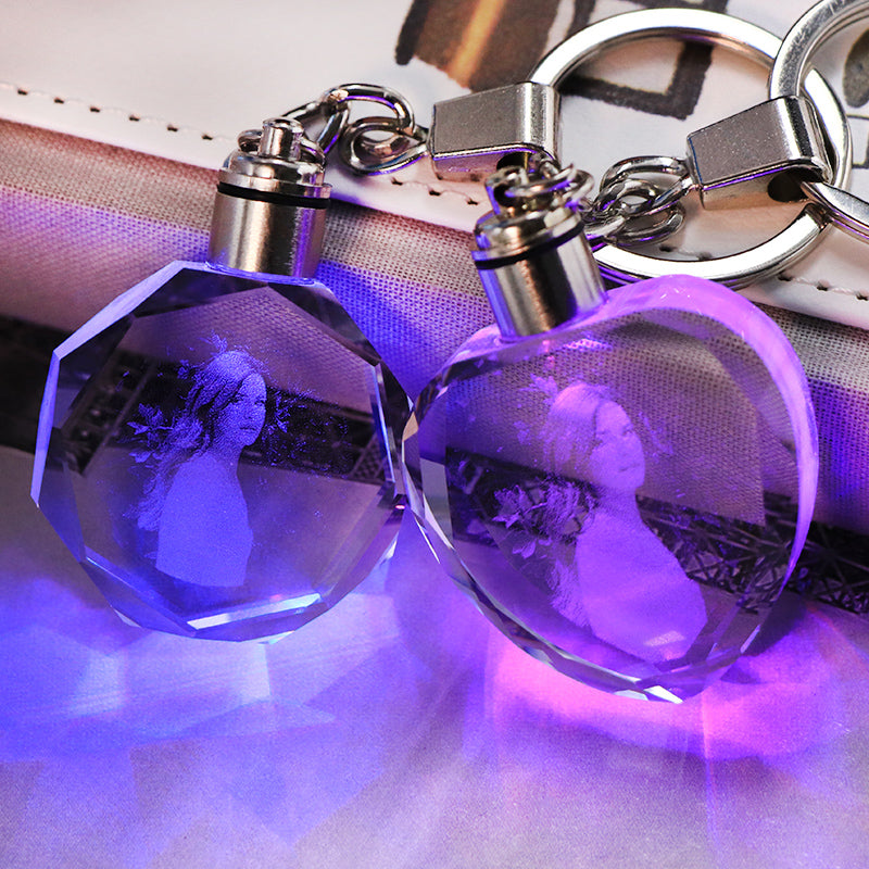 ✨ Personalized Crystal Photo Keychain with LED Light Custom Engraved Gift for Loved Ones