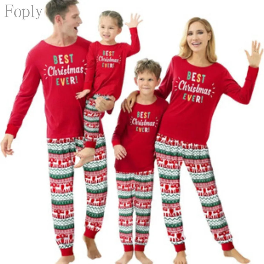 Cotton Mother Kids Family Matching Christmas Pajama Sets Letter Print Parent-child Brother Sister Look Sleepwear Couple Pyjamas