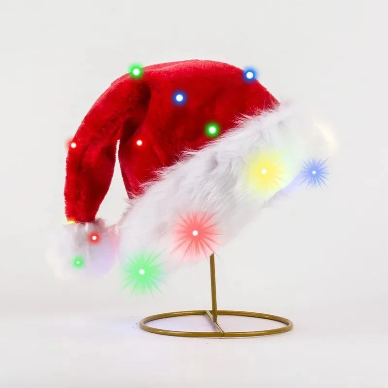 ✨ LED Santa Hat — Red Velvet Christmas Cap for Adults & Kids (1–4 PCS)