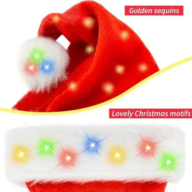 ✨ LED Santa Hat — Red Velvet Christmas Cap for Adults & Kids (1–4 PCS)