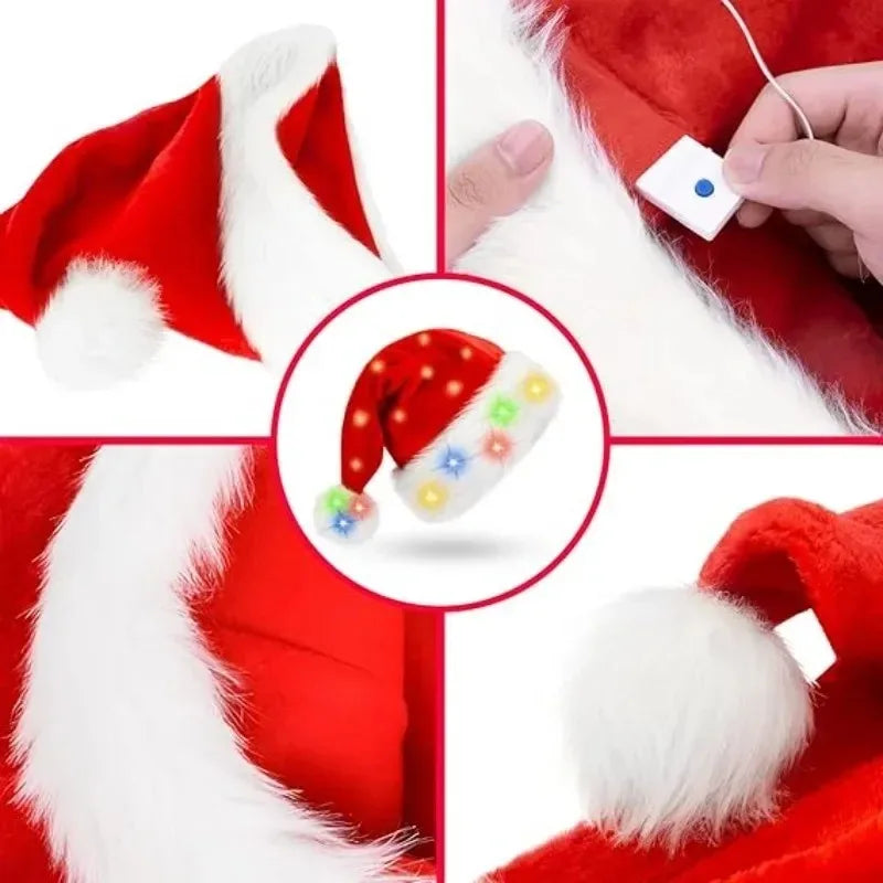 ✨ LED Santa Hat — Red Velvet Christmas Cap for Adults & Kids (1–4 PCS)