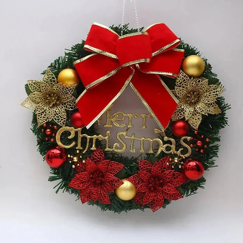 ✨ 30cm Christmas Wreath Front Door Hanging Decoration with Bells & Bow