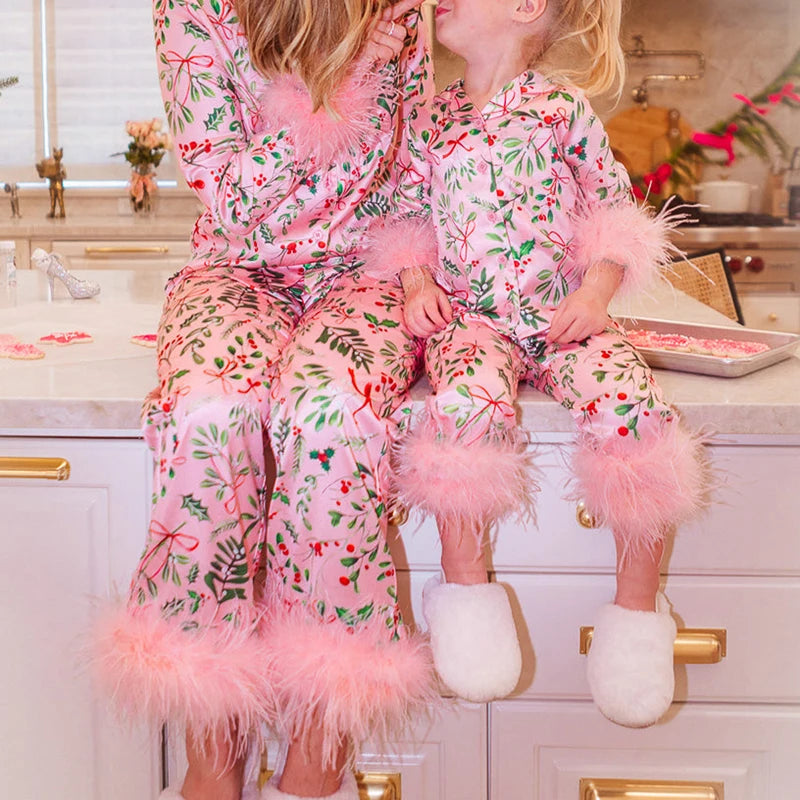 ✨ Mommy & Me Leaves Print Pajama Set — Matching 2-Piece Tops & Pants for Girls & Moms