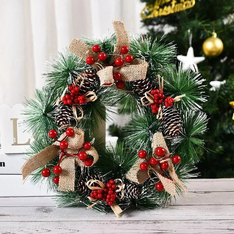 ✨ 30cm Christmas Wreath Front Door Hanging Decoration with Bells & Bow