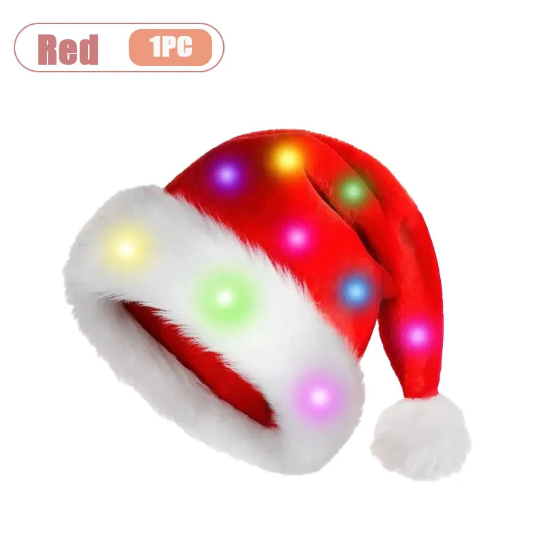 ✨ LED Santa Hat — Red Velvet Christmas Cap for Adults & Kids (1–4 PCS)