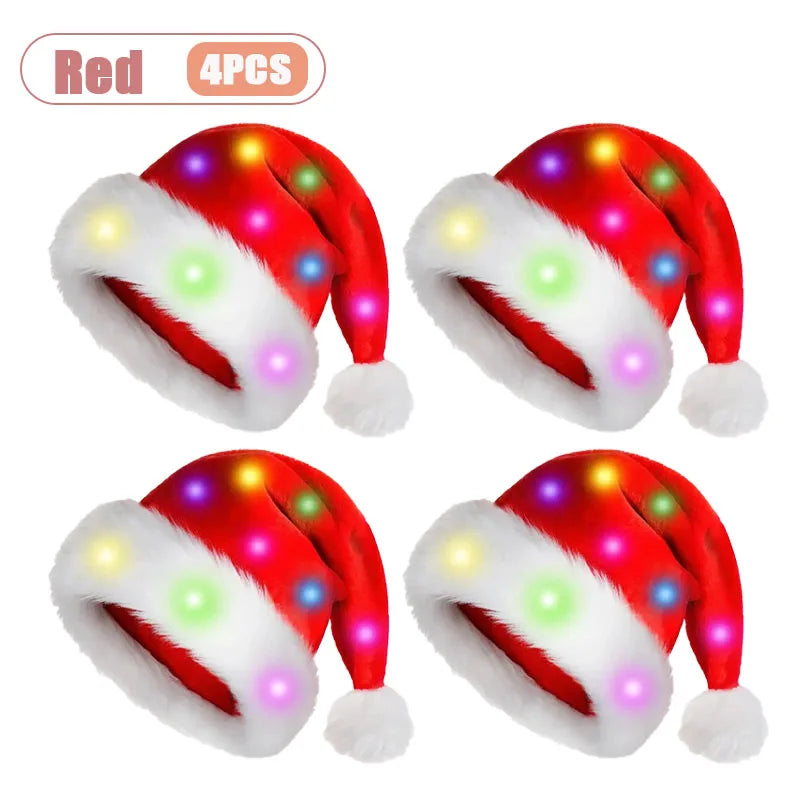 ✨ LED Santa Hat — Red Velvet Christmas Cap for Adults & Kids (1–4 PCS)