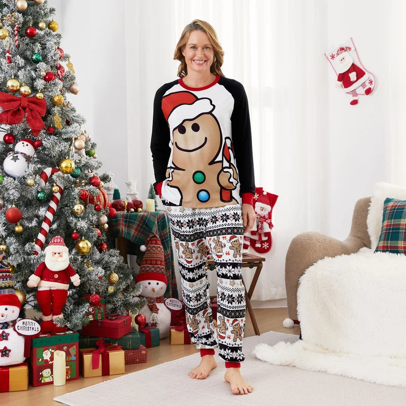 PatPat Christmas Family Matching Gingerbread Man Print Pajama Set With Drawstring Hood And Pockets