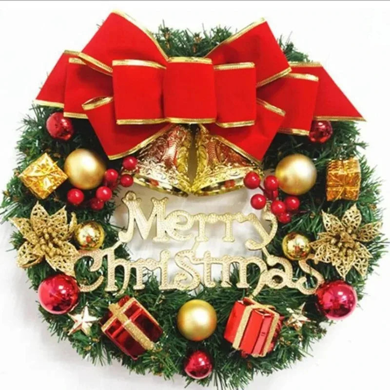 ✨ 30cm Christmas Wreath Front Door Hanging Decoration with Bells & Bow