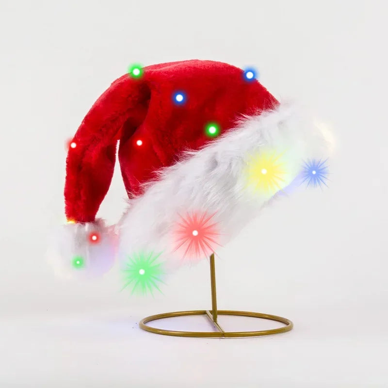 ✨ LED Santa Hat — Red Velvet Christmas Cap for Adults & Kids (1–4 PCS)
