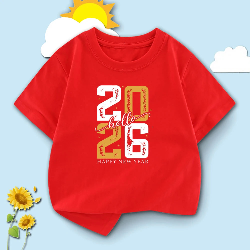 Hello 2026 Happy New Year Shirt Family Matching New Year Party Group T-Shirt Happy New Year Dad Mom and Me Tops Tee Clothes