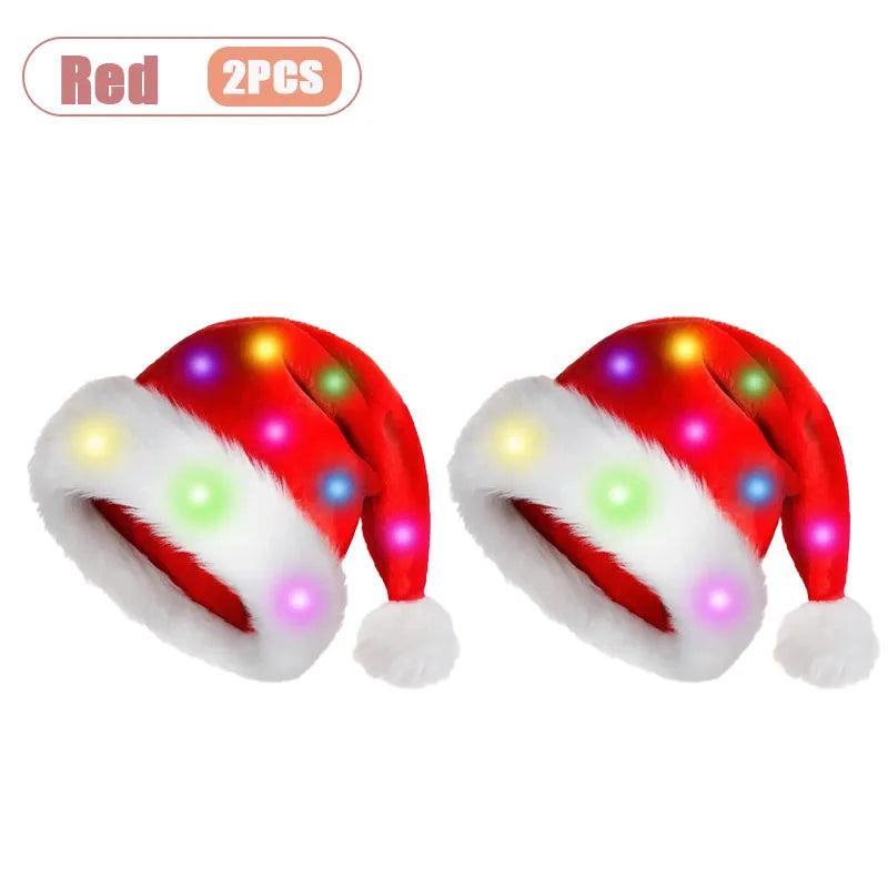 ✨ LED Santa Hat — Red Velvet Christmas Cap for Adults & Kids (1–4 PCS)