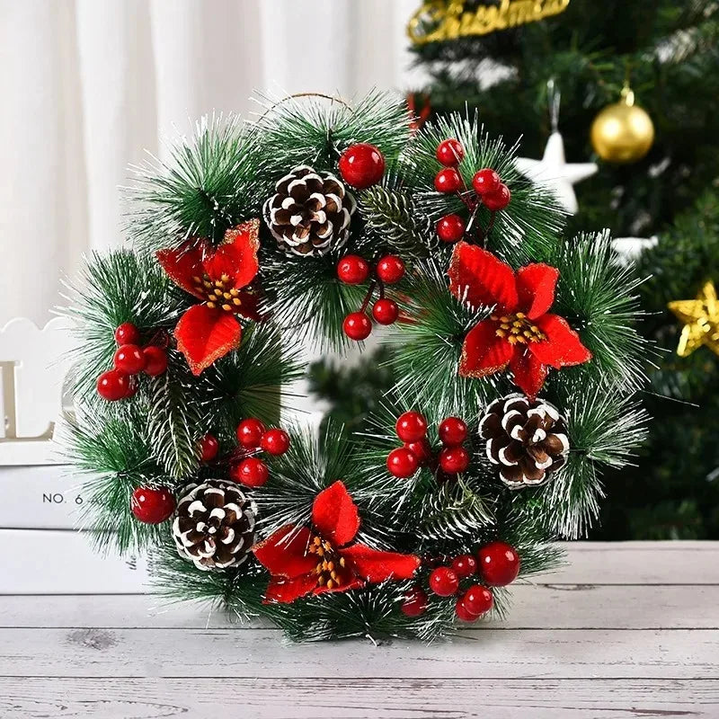 ✨ 30cm Christmas Wreath Front Door Hanging Decoration with Bells & Bow