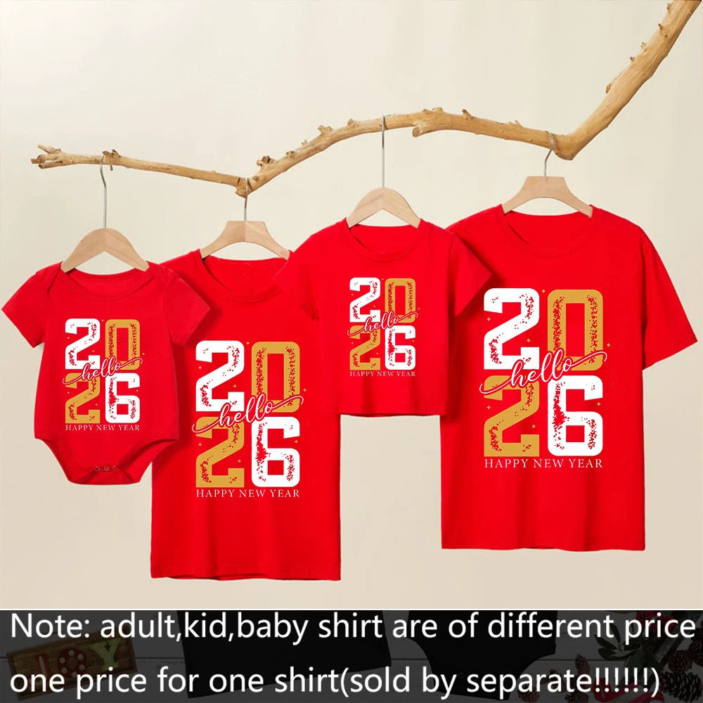 Hello 2026 Happy New Year Shirt Family Matching New Year Party Group T-Shirt Happy New Year Dad Mom and Me Tops Tee Clothes