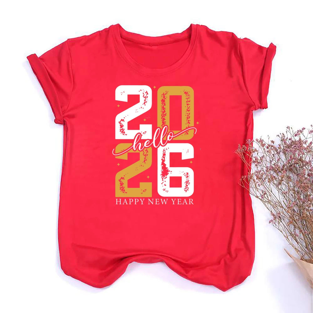 Hello 2026 Happy New Year Shirt Family Matching New Year Party Group T-Shirt Happy New Year Dad Mom and Me Tops Tee Clothes