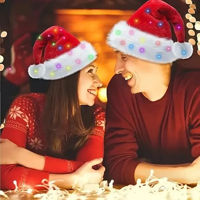 ✨ LED Santa Hat — Red Velvet Christmas Cap for Adults & Kids (1–4 PCS)