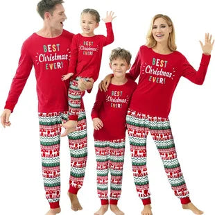 Cotton Mother Kids Family Matching Christmas Pajama Sets Letter Print Parent-child Brother Sister Look Sleepwear Couple Pyjamas