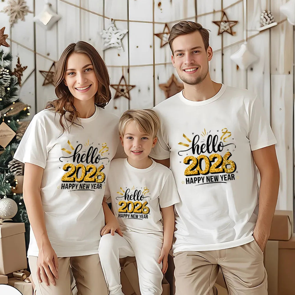 ✨ Hello 2026 Family Matching Shirts — New Year Outfits for Dad, Mom, Kids & Baby