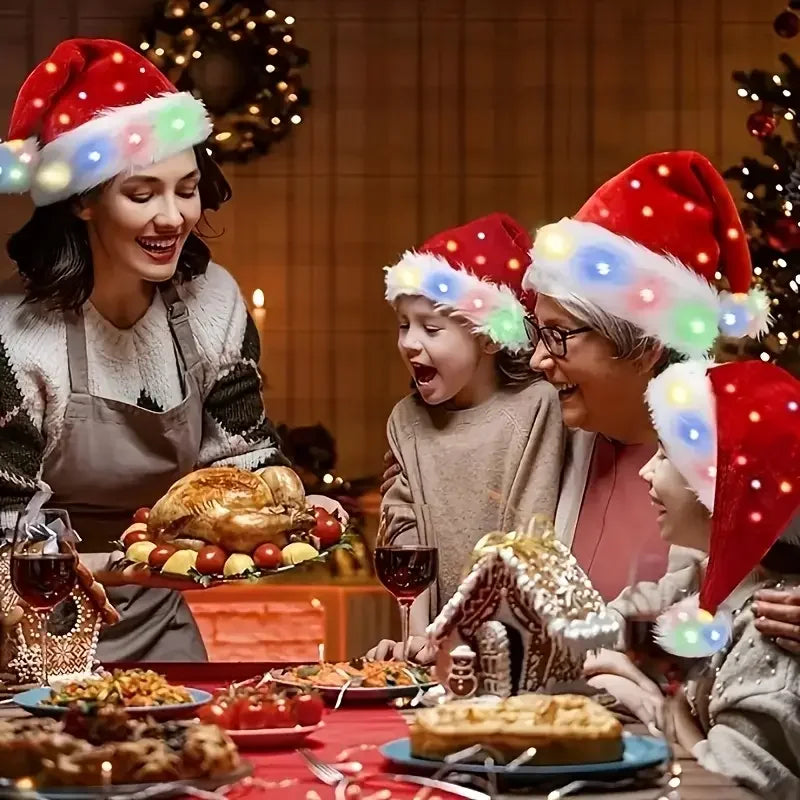 ✨ LED Santa Hat — Red Velvet Christmas Cap for Adults & Kids (1–4 PCS)