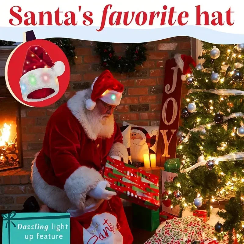 ✨ LED Santa Hat — Red Velvet Christmas Cap for Adults & Kids (1–4 PCS)