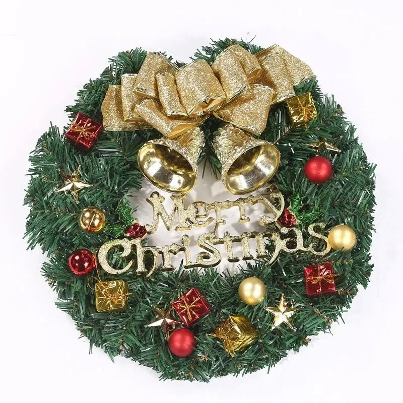 ✨ 30cm Christmas Wreath Front Door Hanging Decoration with Bells & Bow