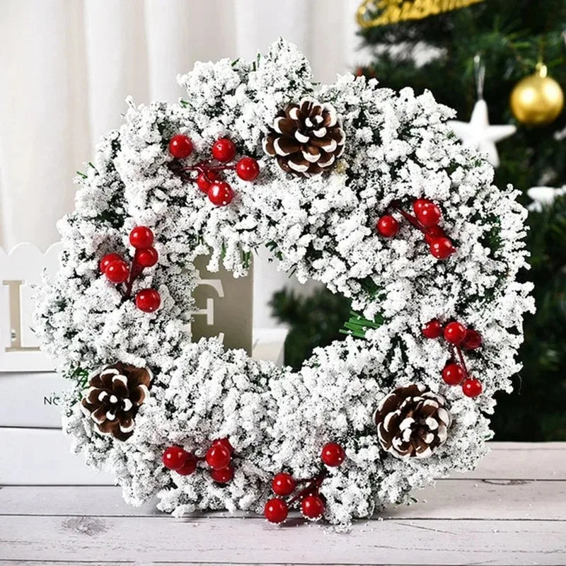 ✨ 30cm Christmas Wreath Front Door Hanging Decoration with Bells & Bow