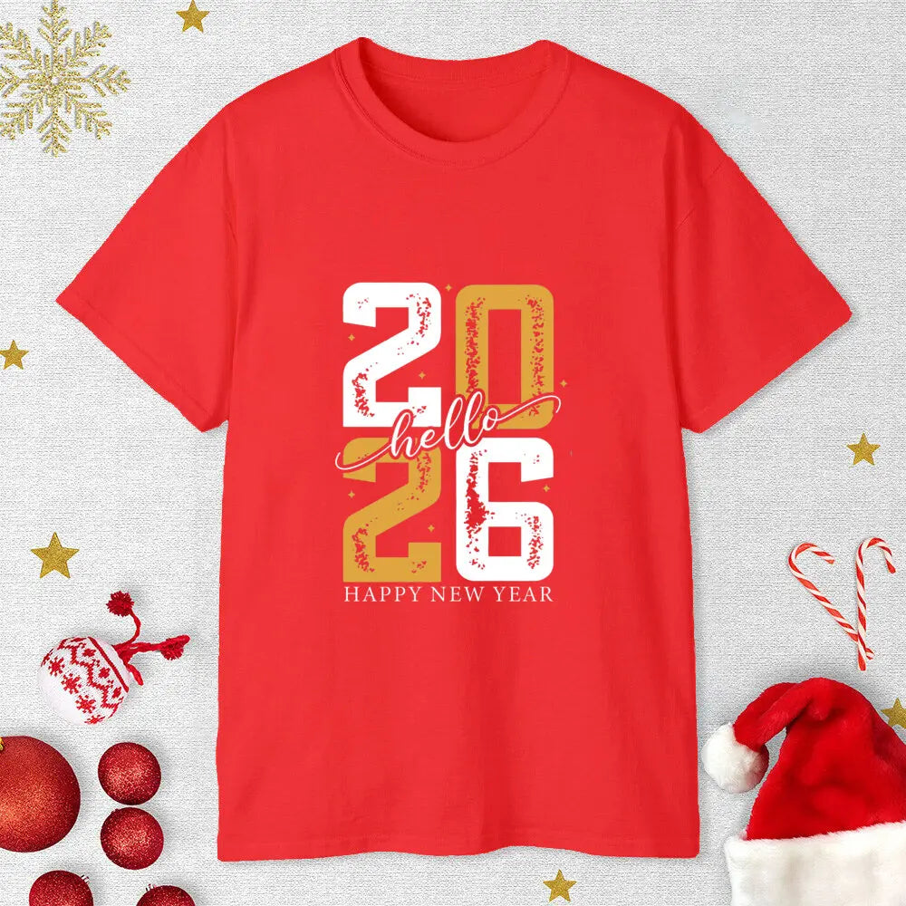 Hello 2026 Happy New Year Shirt Family Matching New Year Party Group T-Shirt Happy New Year Dad Mom and Me Tops Tee Clothes