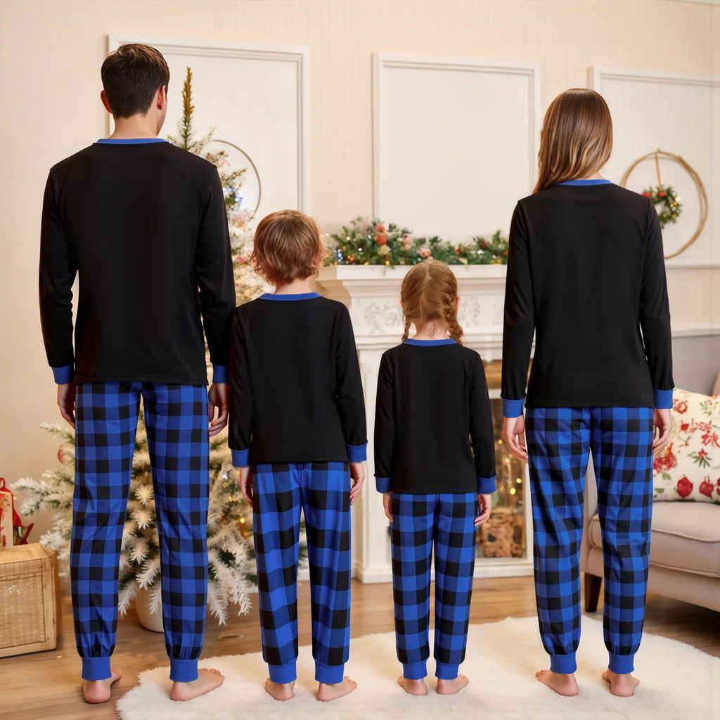Christmas Family Matching Pajamas Father-Son Mother-Daughter Long Sleeve Star Tree Print T-shirts Plaid Pants Xmas Look Outfits
