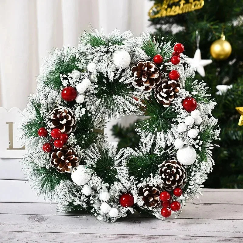 ✨ 30cm Christmas Wreath Front Door Hanging Decoration with Bells & Bow