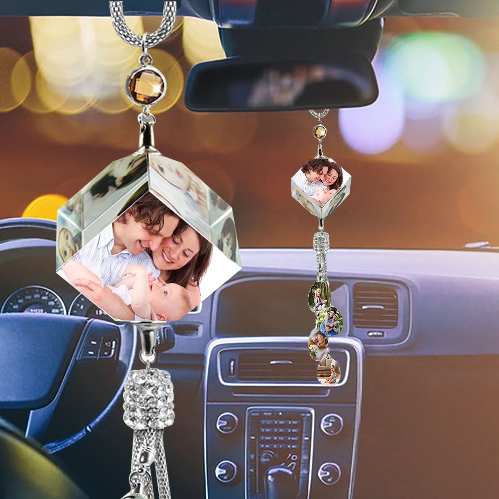 ✨ Personalized Crystal Car Pendant — Custom Photo Rearview Mirror Charm