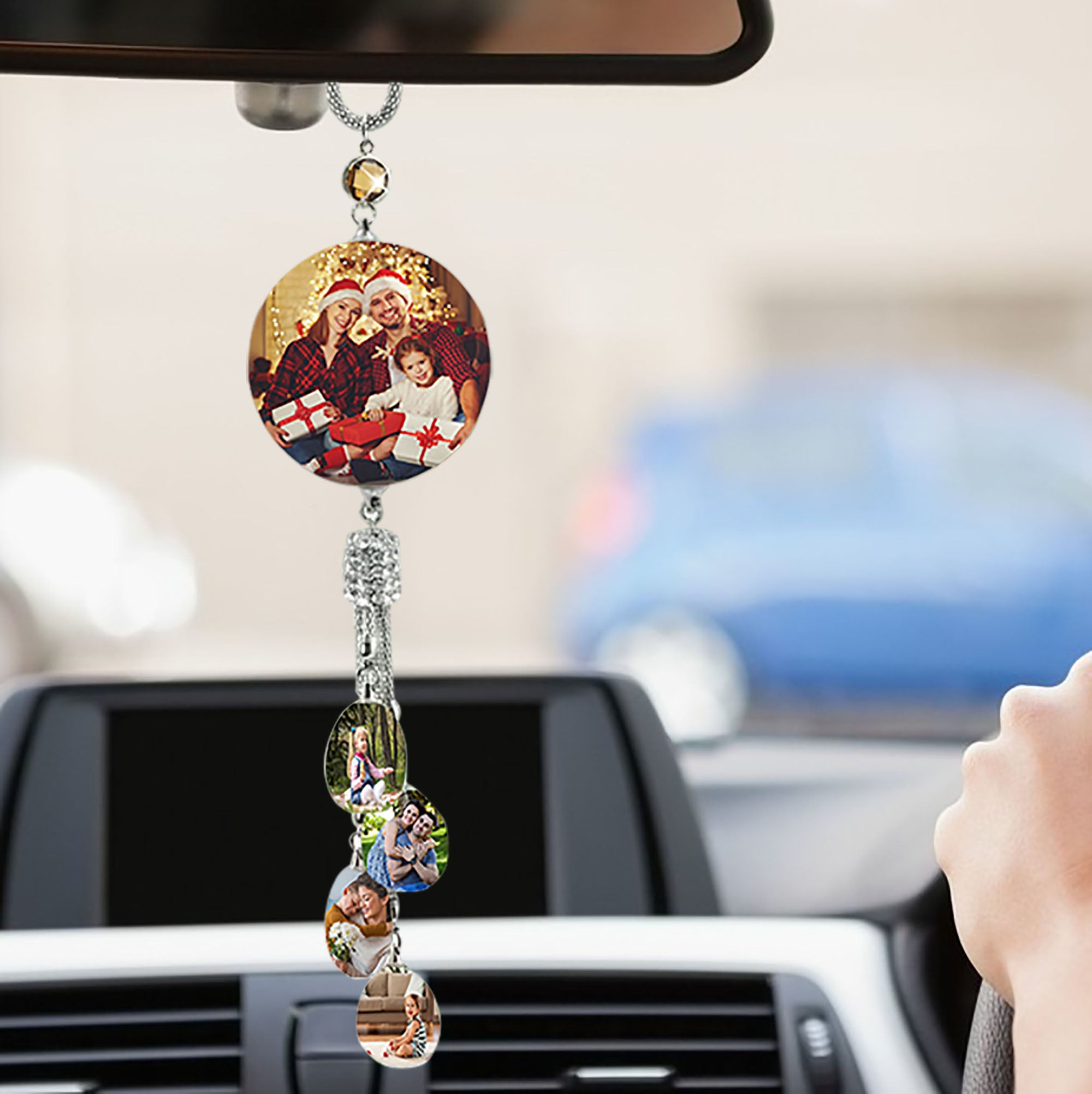 ✨ Personalized Crystal Car Pendant — Custom Photo Rearview Mirror Charm